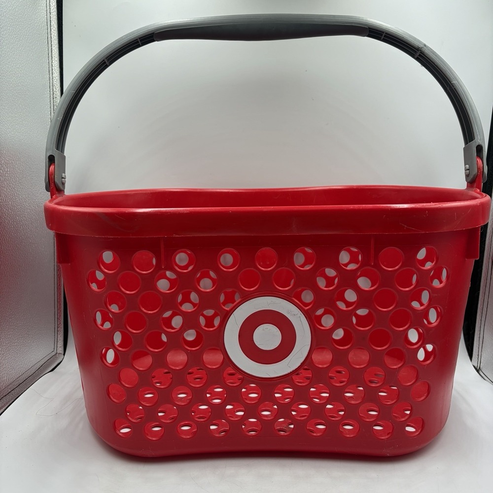 Target Full Size Basket Gray Handle Red Bullseye Logo Shopping Storage 18x11